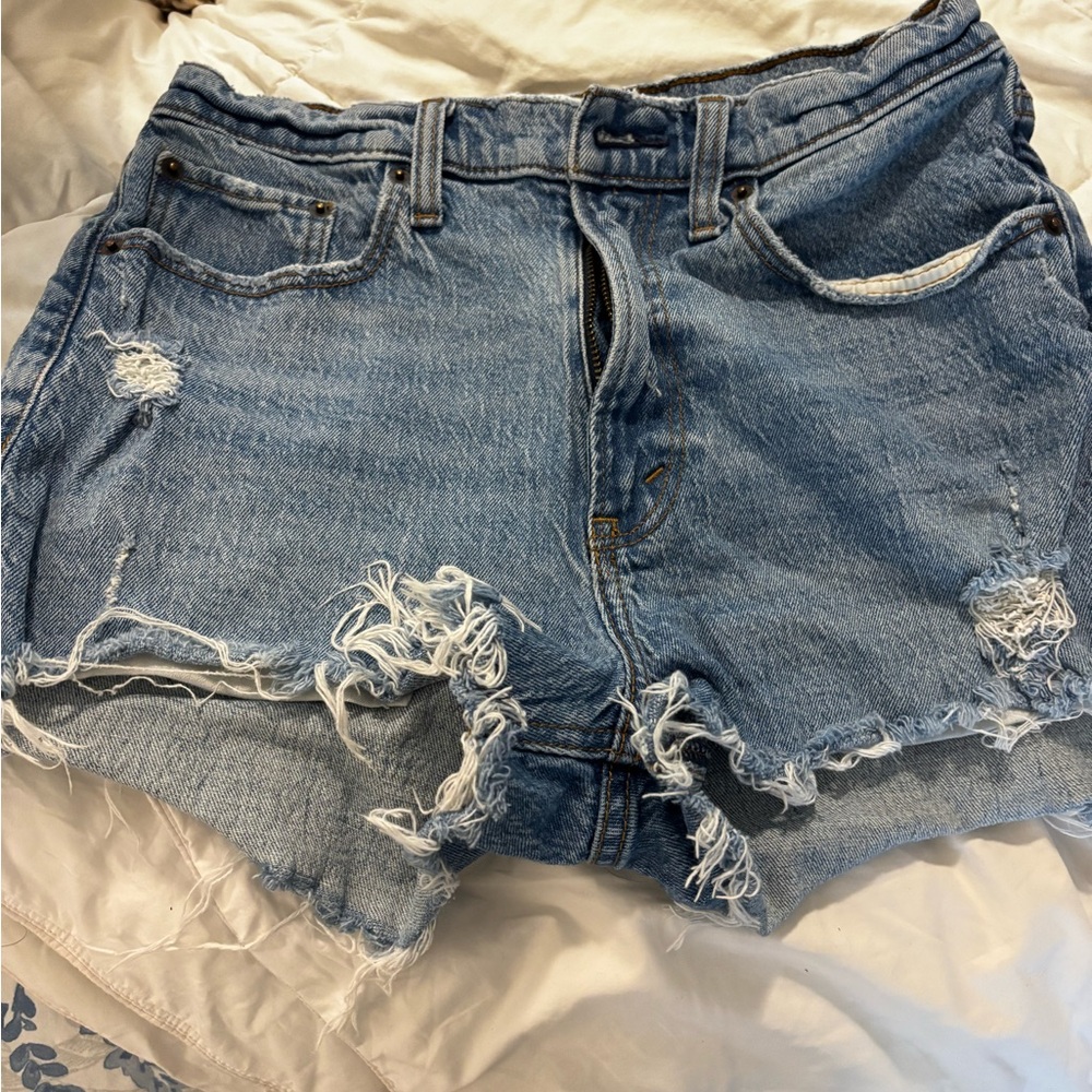 Abercrombie & Fitch High Waist Ripped Denim Shorts